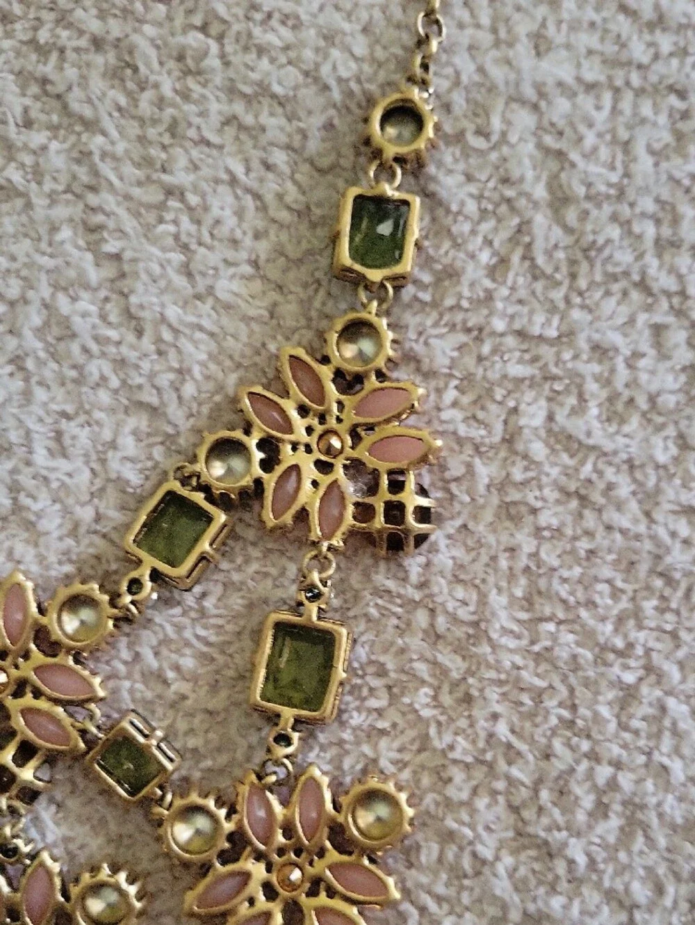 Stella & Dot Pink Floral Statement Necklace with Green and Clear Accents - Picture 8 of 10